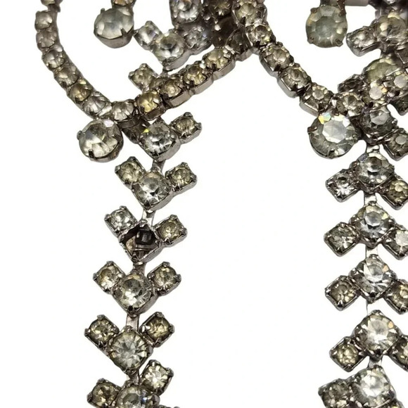 Vintage NWT 60s-70s Clear Rhinestone Necklace Bracelet Earrings Set Silver Tone - Picture 2 of 6